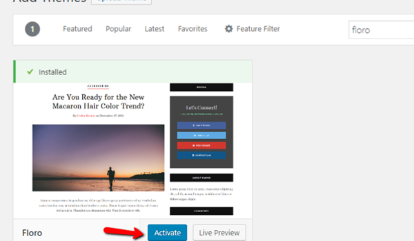 Cách cài theme WOrdpress Bước 4: Nhấn vào nút Activate lên để kích hoạt theme.